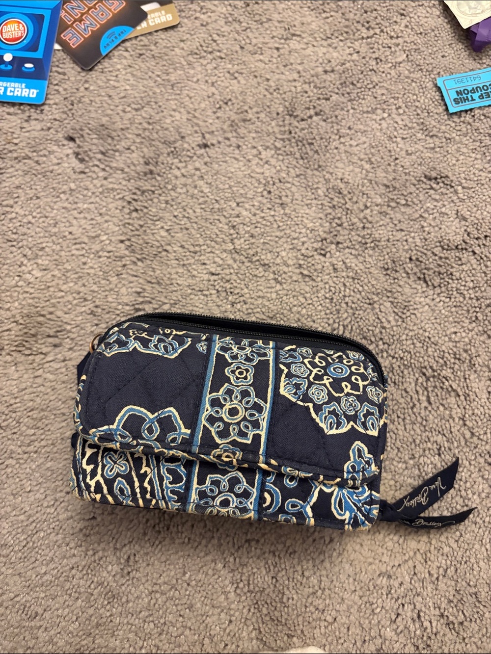 Vera Bradley Navy Quilted Floral Zip Wallet